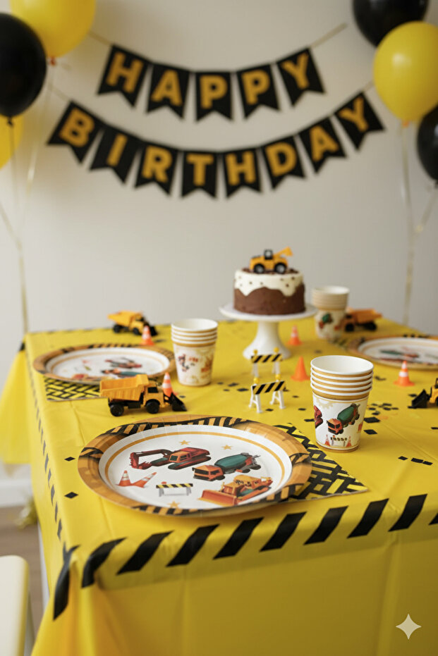 Inşaat Iş Makinaları Karton Tabak Bardak 8 Kişilik - 1