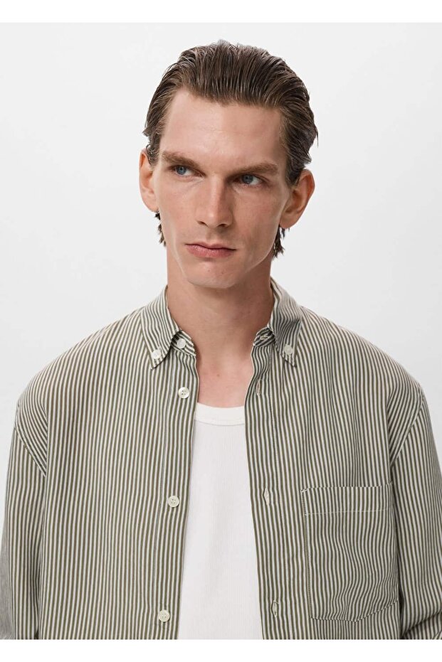 Regular kesim çizgili gömlek - 7