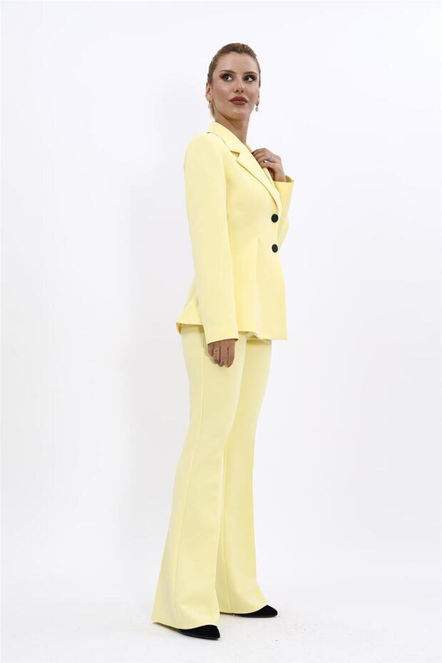 Yonca Ceket & İspanyol  Paça Pantolon Takım-Sarı - 5