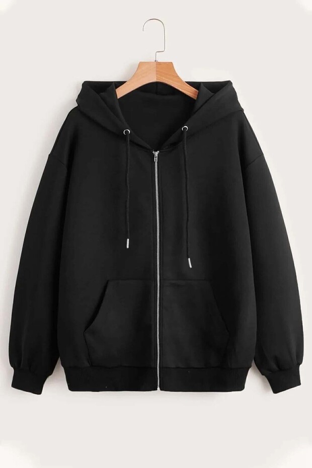 Unisex Black Zipper Hooded Sweatshirt