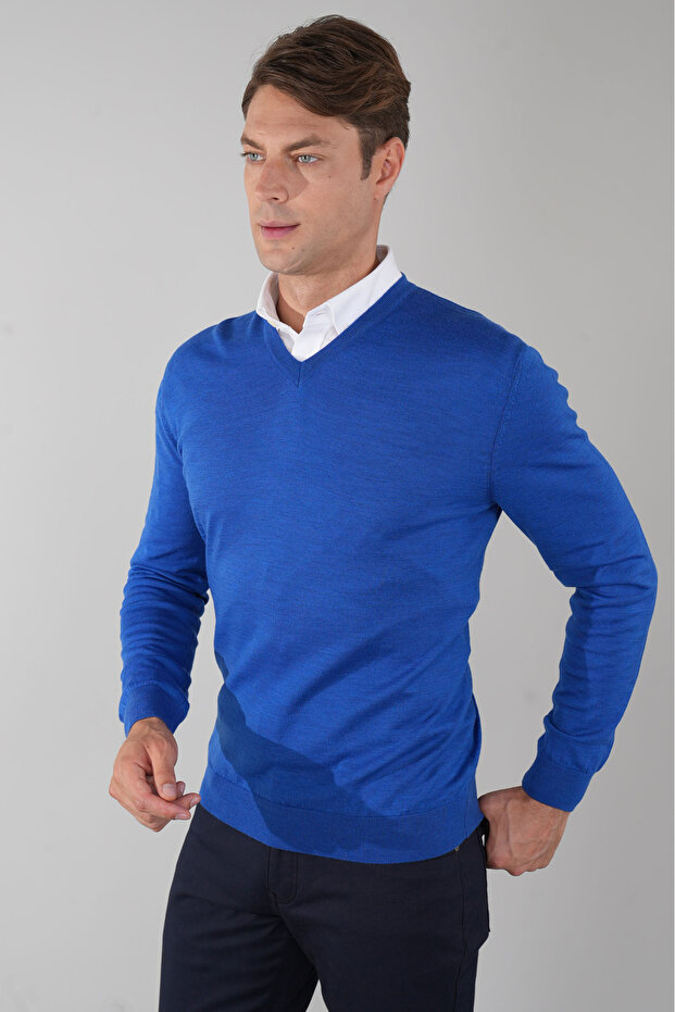 Basic V Yaka Sax Erkek Triko - 4