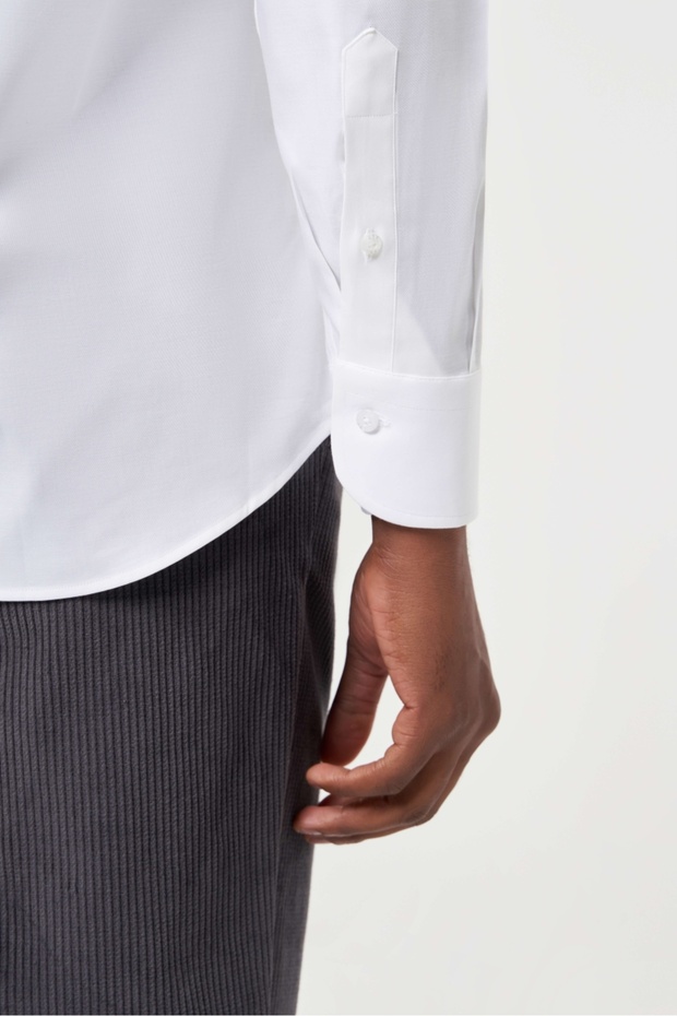 Regular Fit Beyaz Basic Klasik Erkek Gömlek - 4