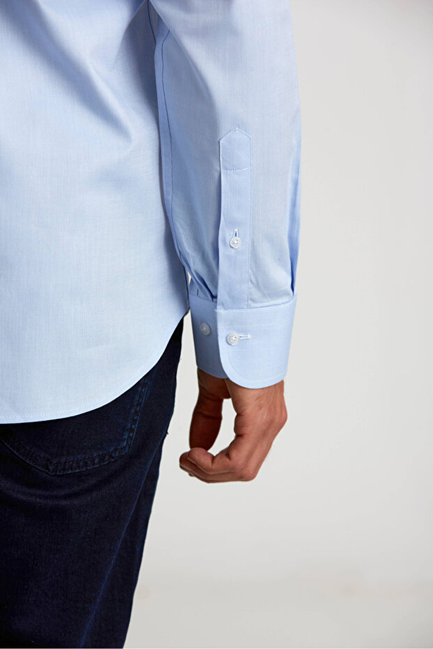 Regular Fit İtalyan Yaka Mavi Basic Erkek Gömlek - 4