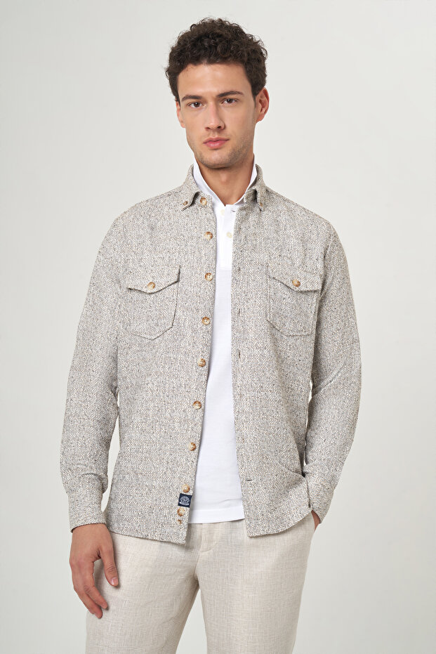 Regular Fit Uzun Kollu Kahve Flanel Erkek Gömlek - 1