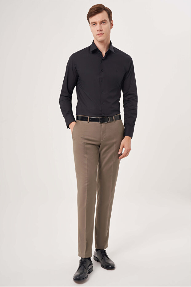 Beige Wool Woven Classic Men's Trousers