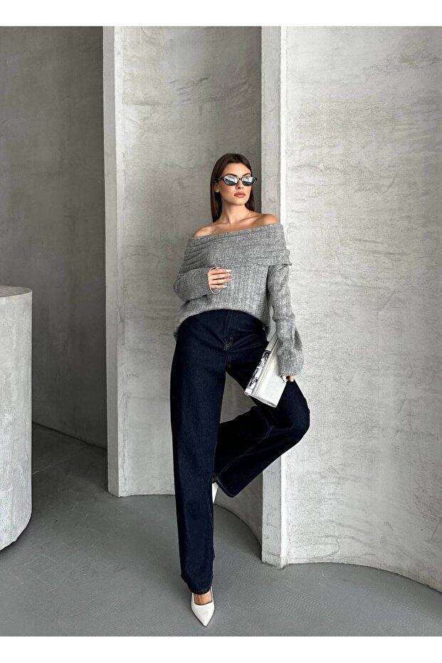 Schulterfreier, gefalteter Pullover - 6