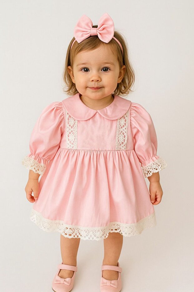 Baby Kids Pink Lace Dress Mevlüt Set