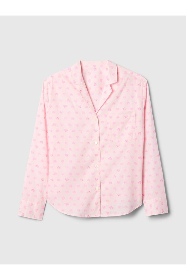 Kadın Pembe Poplin Oversized Pijama Üstü - 2