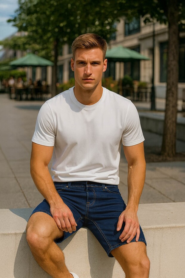 Erkek Regular Fit Rahat Kalıp Koyu Mavi Jean Şort - 1