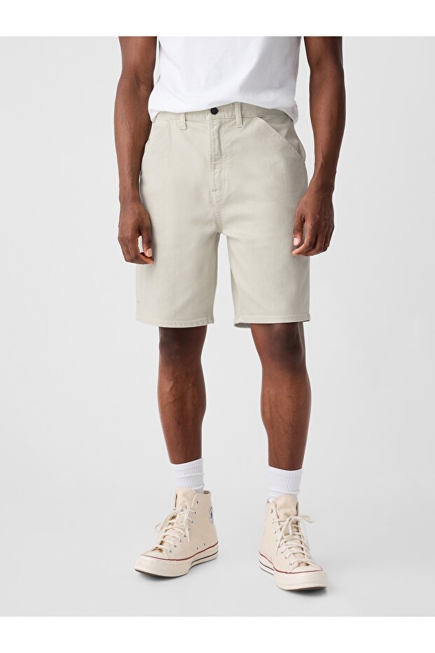 Erkek Gri Utiliy Straight Denim Şort - 5