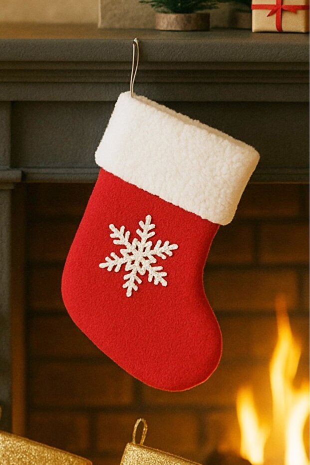 Yılbaşı Çam Süsü Çorap Kırmızı 18cm - 1