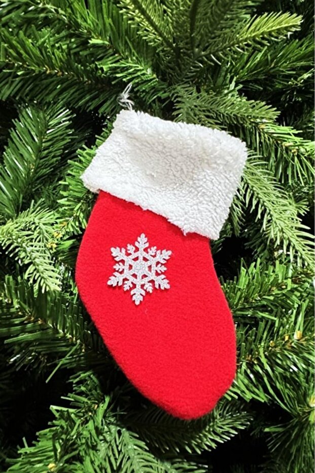 Yılbaşı Çam Süsü Çorap Kırmızı 18cm - 4