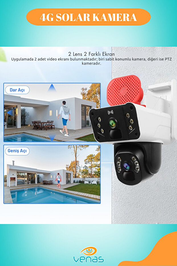 6 Mp Çift Kameralı Ve Sensörlü Güneş Panelli Sim Kart İle Çalışan Kablosuz İp Wifi Güvenlik Kamerası - 3