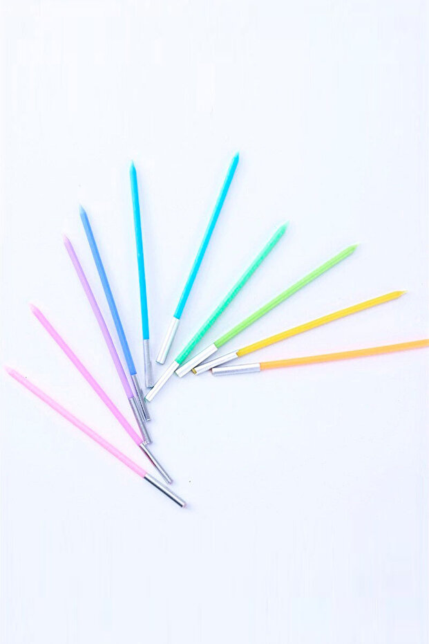 Çok Renkli Gökkuşağı Renklerinde 10'lu Çubuk Mum - 2