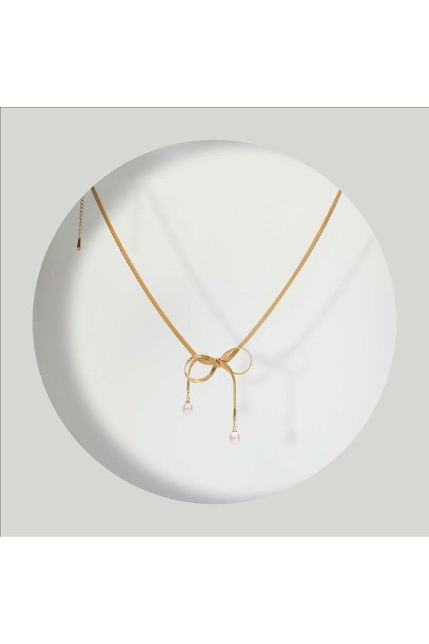Women &Apos; S Steel Necklace with Ribbon Beads, Gold Color, No:162