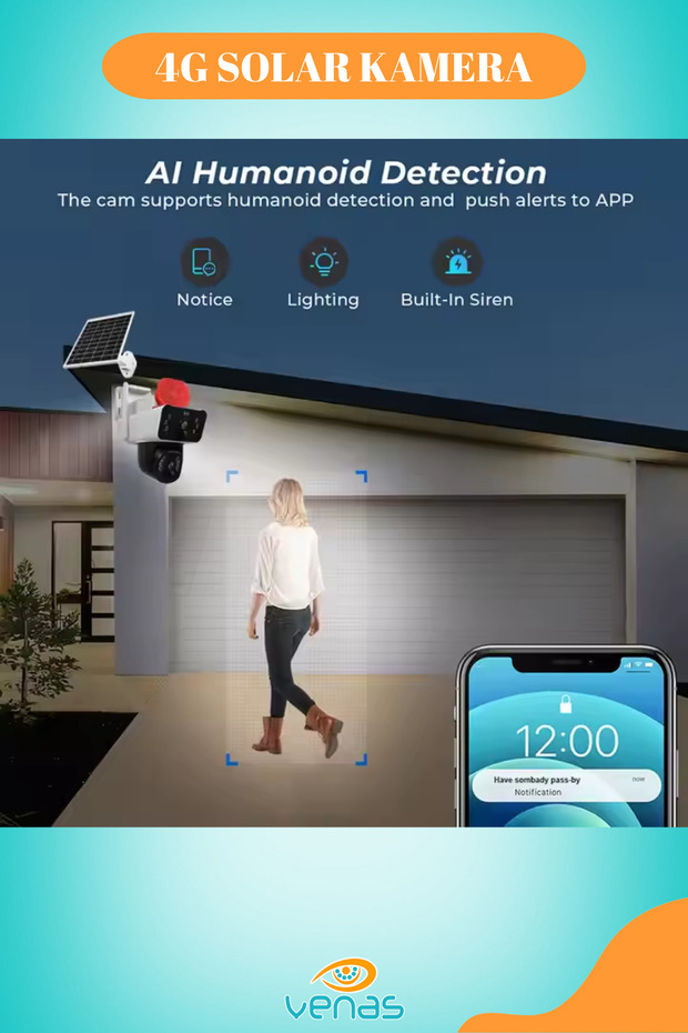 6 Mp Çift Kameralı Ve Sensörlü Güneş Panelli Sim Kart İle Çalışan Kablosuz İp Wifi Güvenlik Kamerası - 4