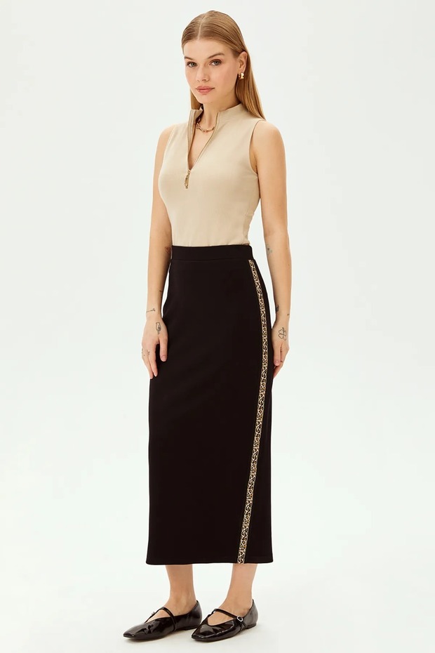 Midi Regular Rahat Kalıp Örme Etek - 1