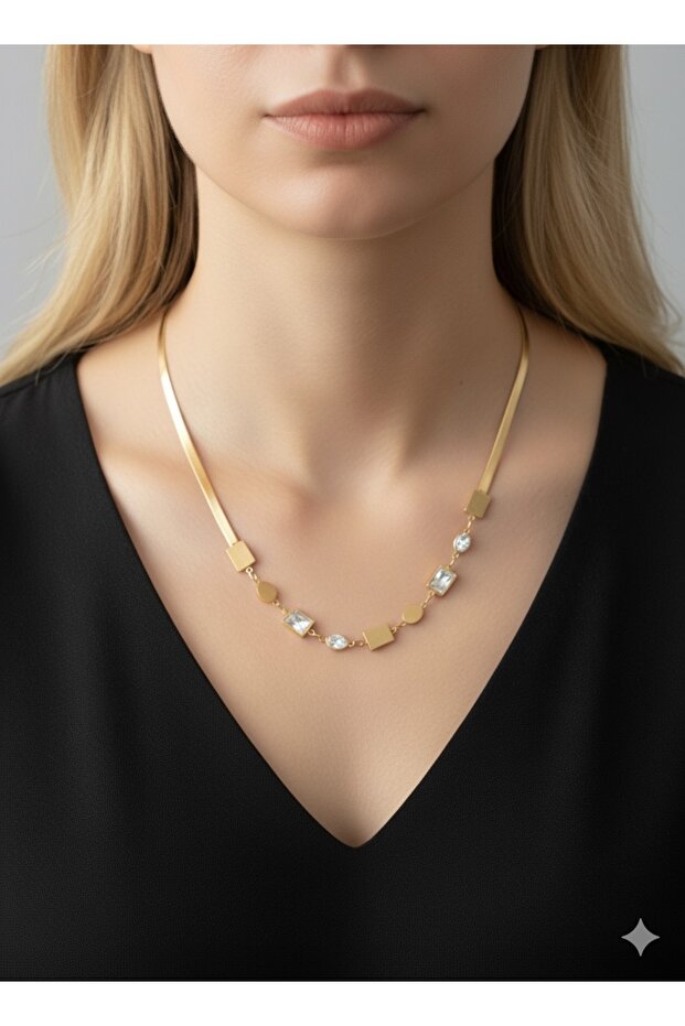Thick Italian Chain Zircon Stone Steel Necklace