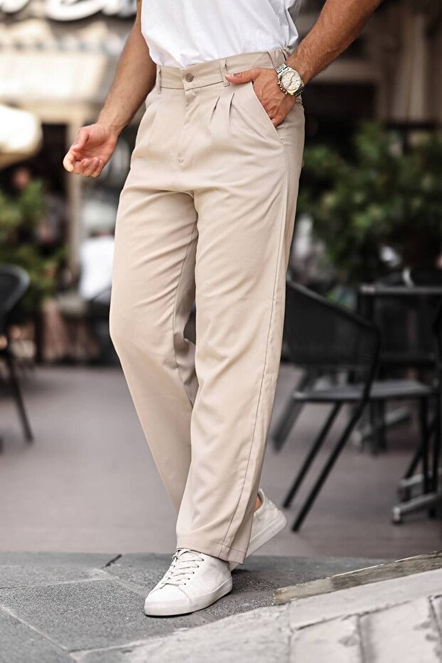Men's Baggy Pleated Loose Fit Fabric Pants