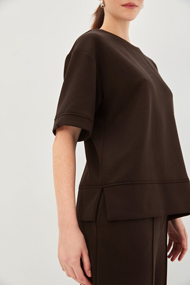 Düz Kesim Oversize Örme Tişört - 2