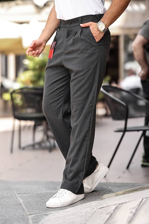 Men's Baggy Pleated Loose Fit Fabric Pants
