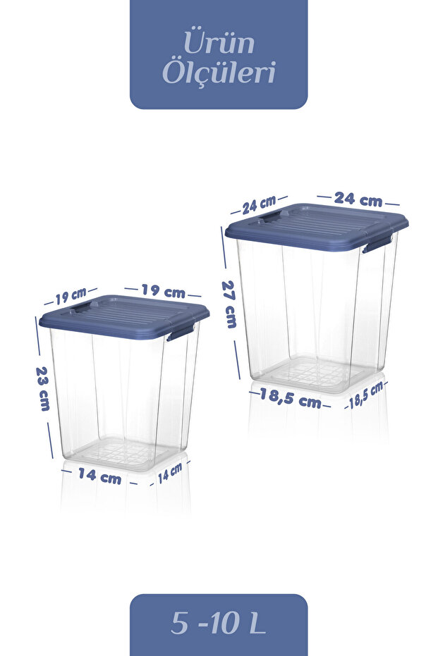 2'li Set 5-10L Kilit Kapak Saklama Kutusu Deterjanlık - Un Bakliyat Erzak Saklama Kabı Organizer Box - 4