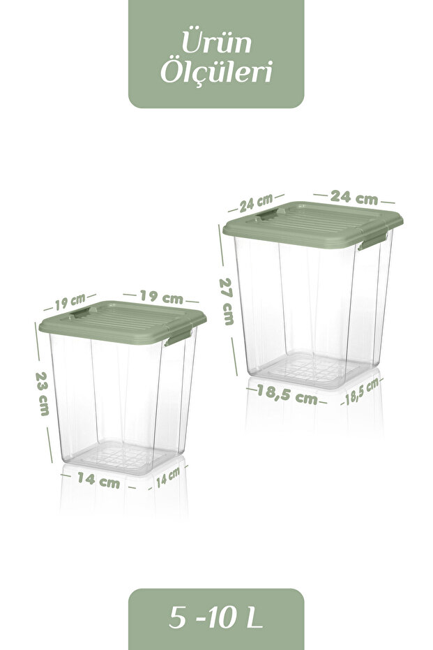 2'li Set 5-10L Kilit Kapak Saklama Kutusu Deterjanlık - Un Bakliyat Erzak Saklama Kabı Organizer Box - 4