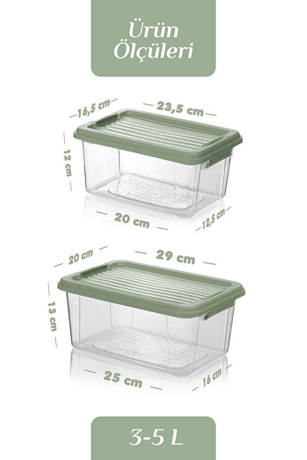 Set of 2 Flour Legumes Food Container with Locking Lid - Multi-Purpose Organizer Detergent Storage Box 3L-5L - 4