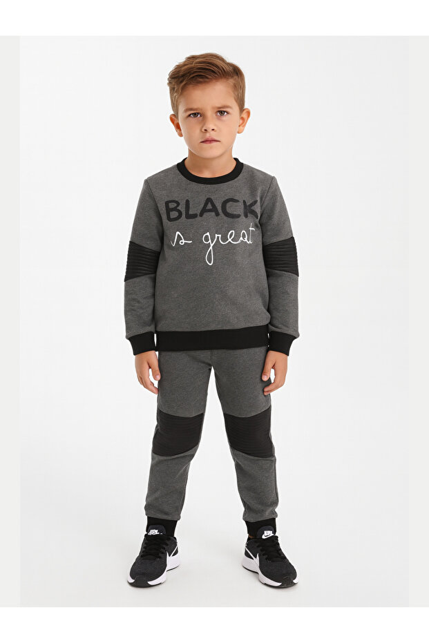 Great black anthracite patched tracksuit set