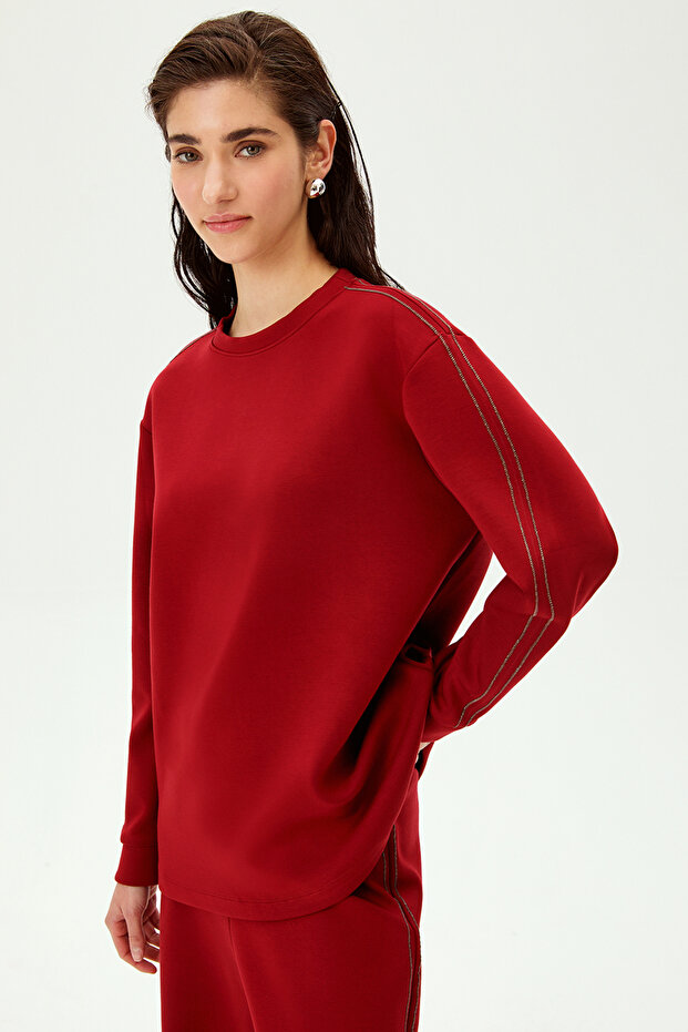 Parlak Taşlı Oversize Sweatshirt - 1