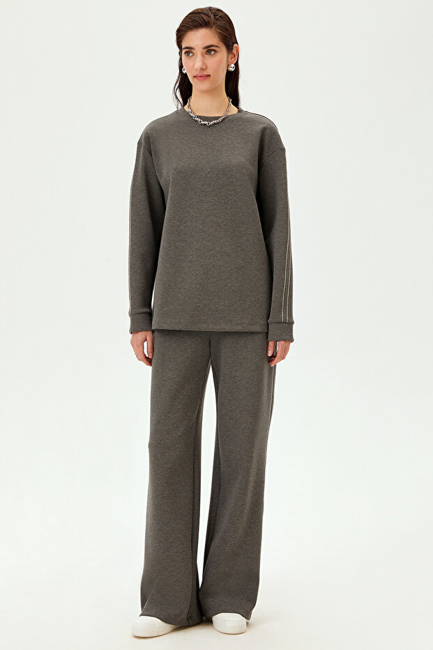 Parlak Taşlı Oversize Sweatshirt - 6