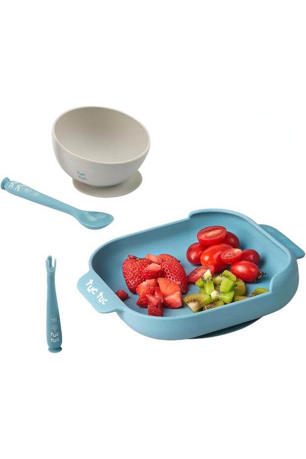 Suction Baby Plate and Bowl Set with Fork and Spoon - Silicone Divided Mealtime Set for Babie