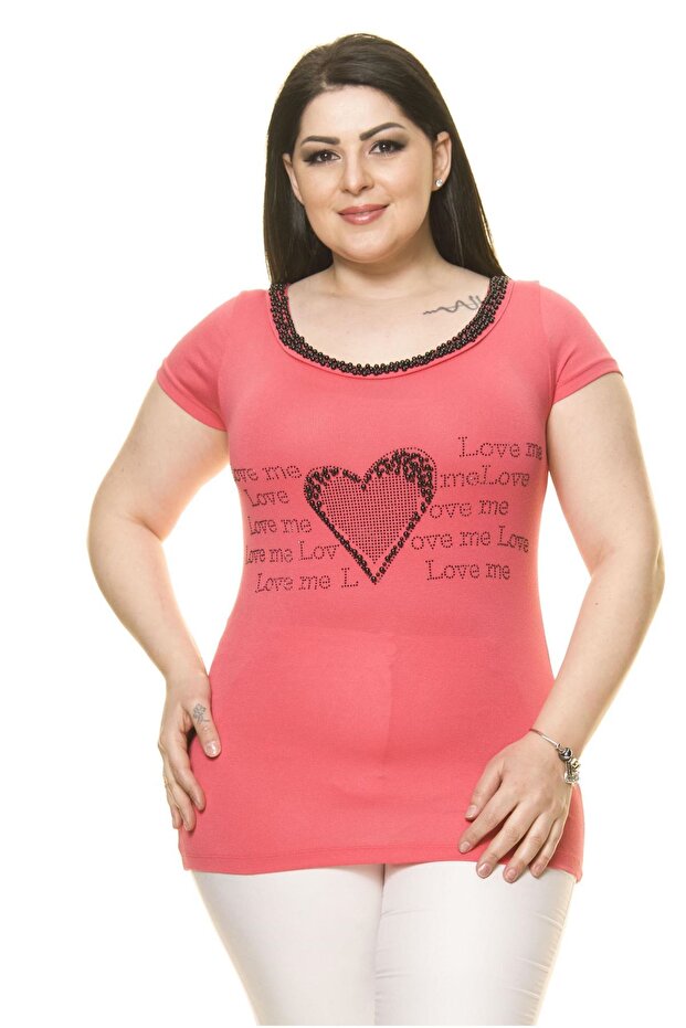 Women's Plus Size Pink Pearl Stone Embroidered Bodysuit 17E-70013-3