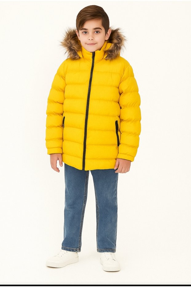 Girl's Boy's Detachable Hood Zipper Closure Fiber Filling Fleece Waterproof Puffer Jacket