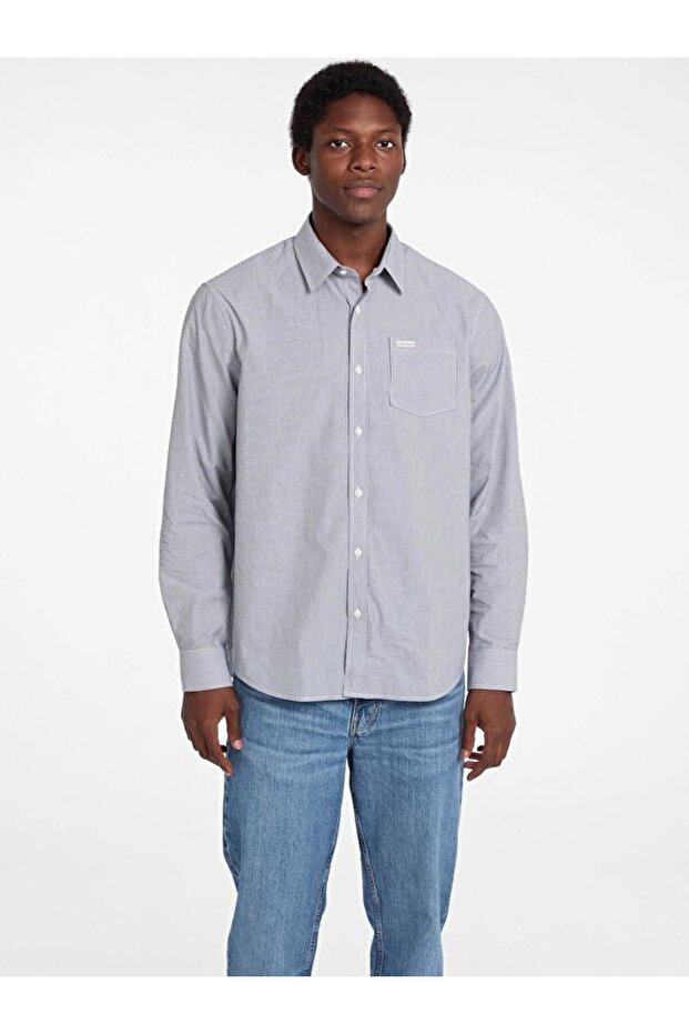 Erkek Regular Fit Pamuklu Gömlek - Mavi - 1