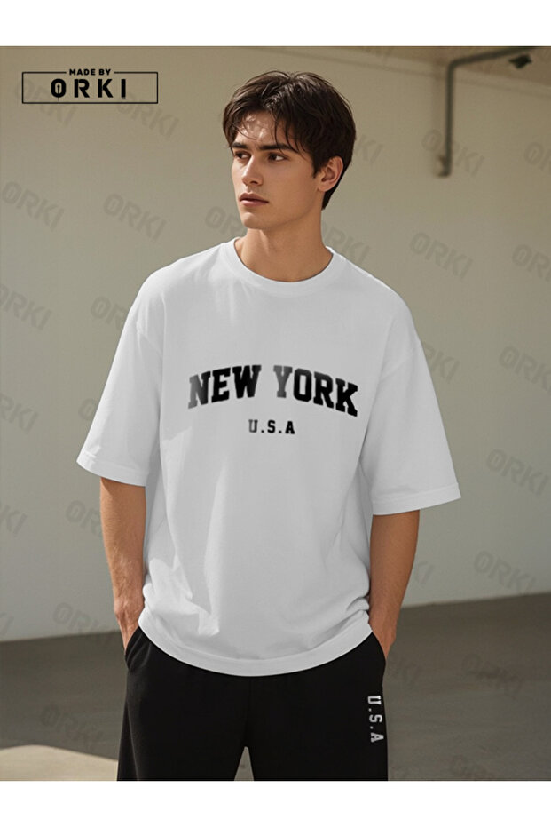 Usa Fit Printed - Oversize White T-Shirt & Black Pants Jogger Men's Tracksuit Set