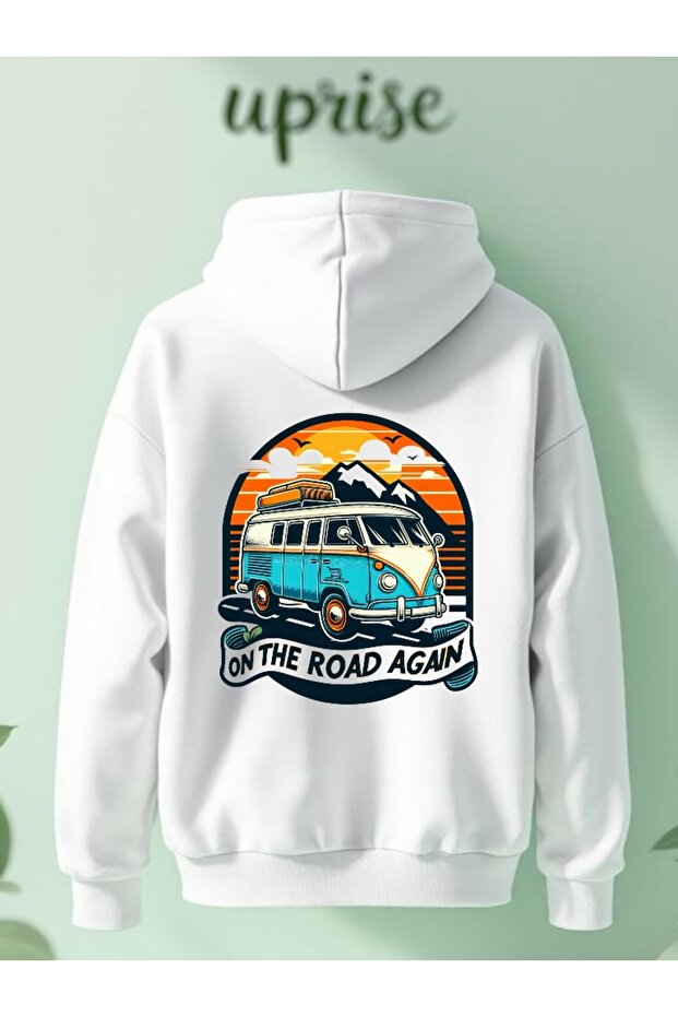 On the Road Printed Cotton 3-Thread Oversize Sweatshirt