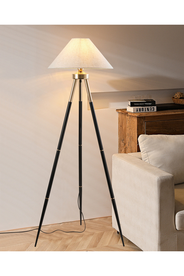 Cosby Siyah-Gold Kaplamalı Tripod Metal 3 Ayaklı Lambader - 1