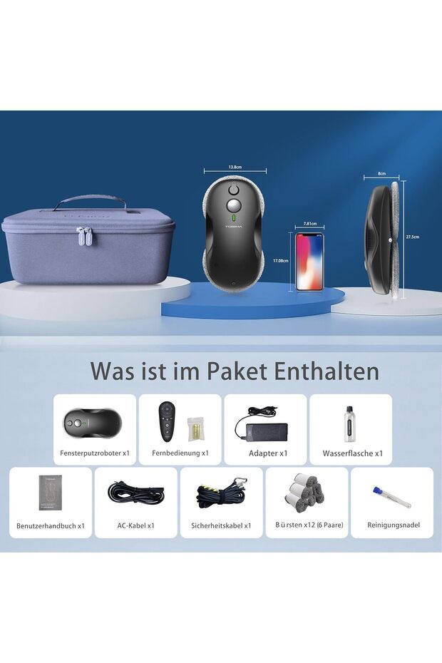 W3 3800PA Smart Window Cleaning Robot, Automatic Spraying Function 80 ml Tank, Smart Black - 7