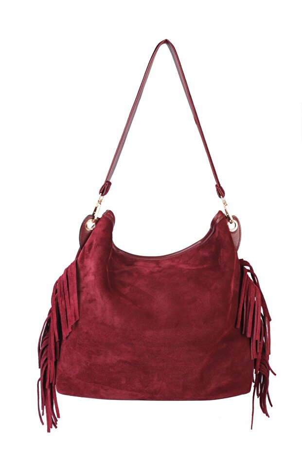 Merilda Leather Suede Shoulder Bag with Tassel Detail