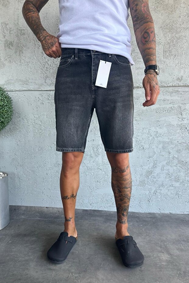 Denim Fabric Black Men's Jean Denim Shorts Ke-814