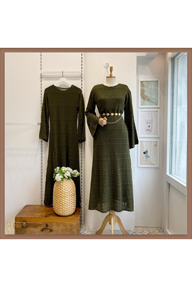 Yeşil Loops Örme Triko Elbise - 3