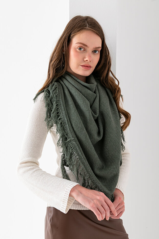Women's Plain Triangle Scarf - Tasseled Knitwear and Shoulder Shawl |   Hand Knitted Soft Wool Yarn Special Production