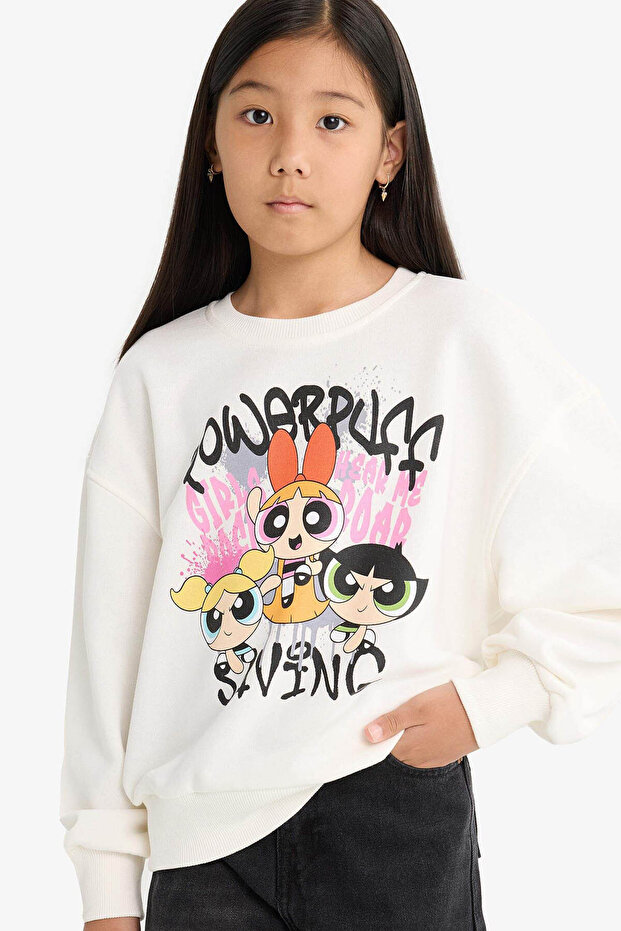 سويت شيرت PowerPuff Girls كبير الحجم ذو ياقة دائرية للفتيات F1096A825AU