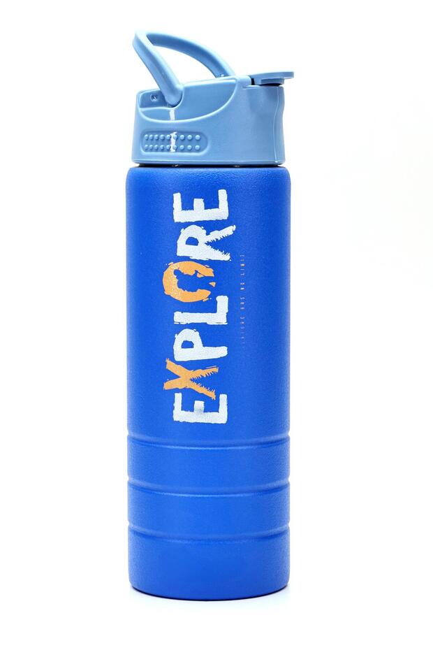 Stainless 304 Steel Water Bottle Motivational Water Bottle with Straw 304 Steel Water Bottle Blue 750 ml 1156
