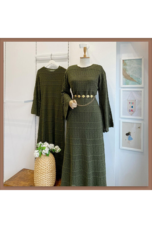 Yeşil Loops Örme Triko Elbise - 1