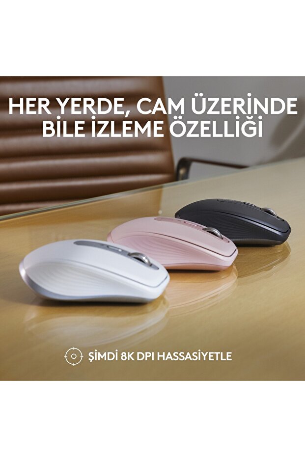MX Anywhere 3S Kompakt 8000 DPI Optik Sensörlü Sessiz Bluetooth Kablosuz Mouse, Beyaz 910-006930 - 2