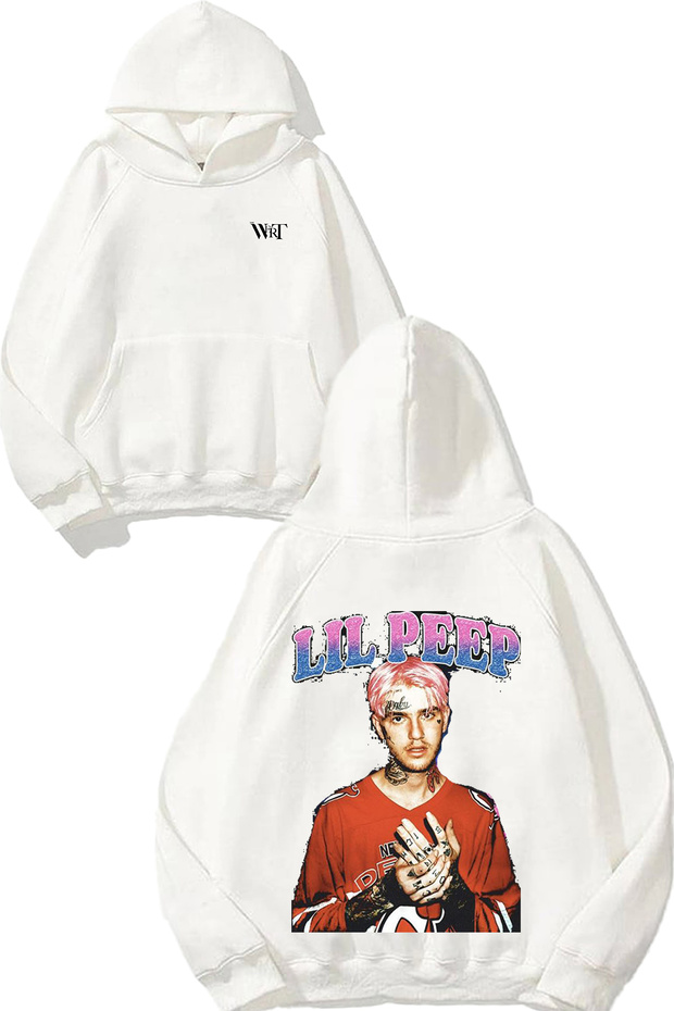 Lil Peep 2 Design Back Printed White Hooded Sweatshirt