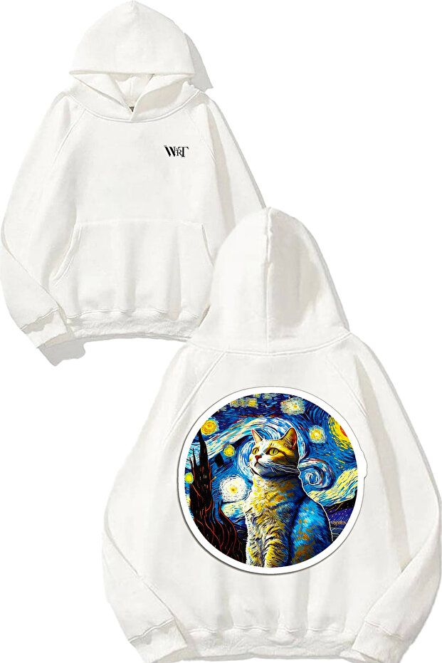 Van Gogh 4 Design Back Printed White Hooded Sweatshirt