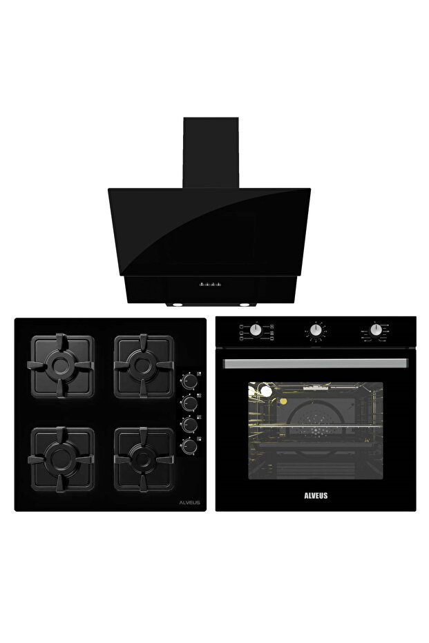 Siyah Cam Ankastre Set - 01 (KLS 670 + MFA614 + MOD 3000) - 1